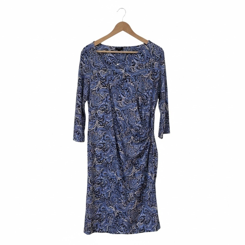 Talbots NWT Paisley Floral Jersey Ruched Midi Dress Blue Size 2X